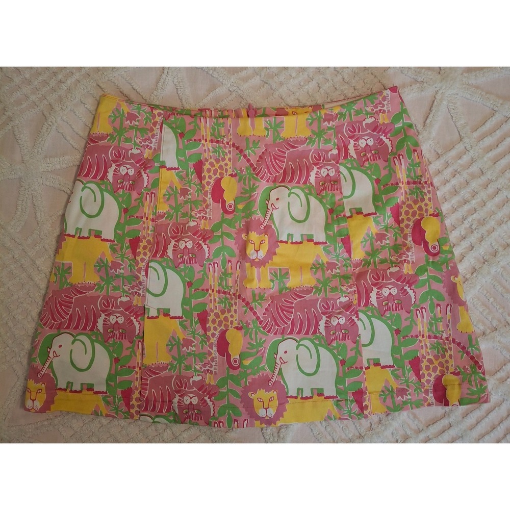 Key West Women Size 10 Skort Pink Yellow Safari Animal Print Cotton Blend Mini